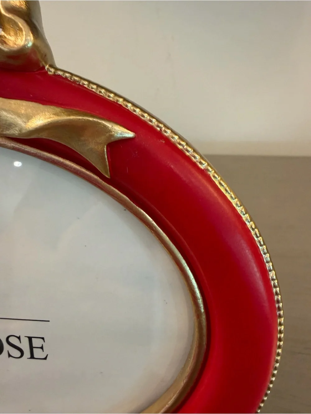 Melrose Red Oval Picture Frame Gold Resin Bow 5x7” Photo Christmas Holiday
